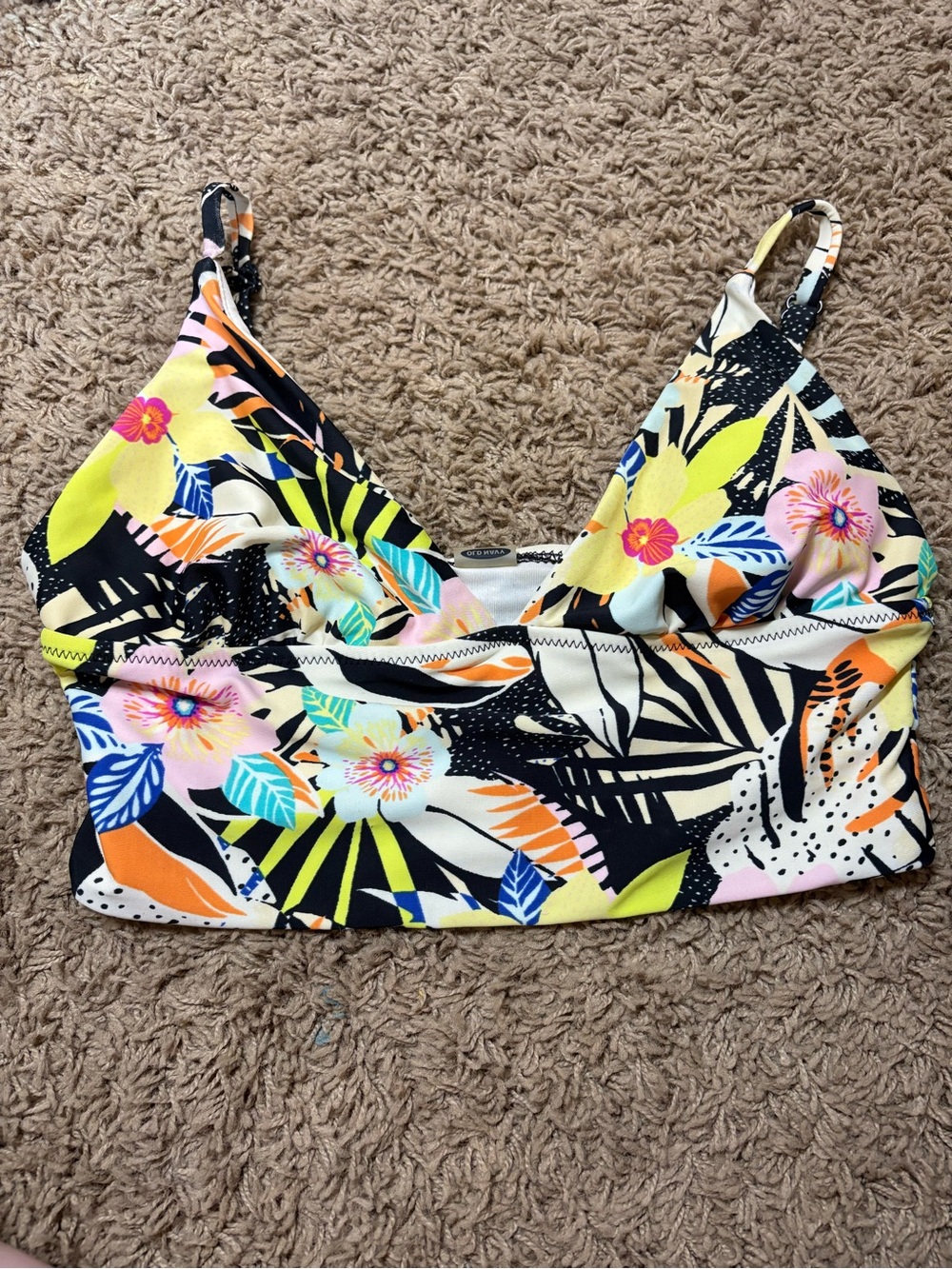 Old Navy Floral Tropical Bikini Top in Black, Yellow, Orange, Pink, Blue